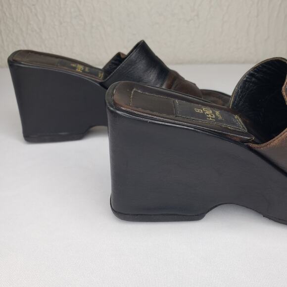 Fendi Platform Slides Sandals Logo Size 5 US Black Brown Vintage Made in Italy - Picture 6 of 15